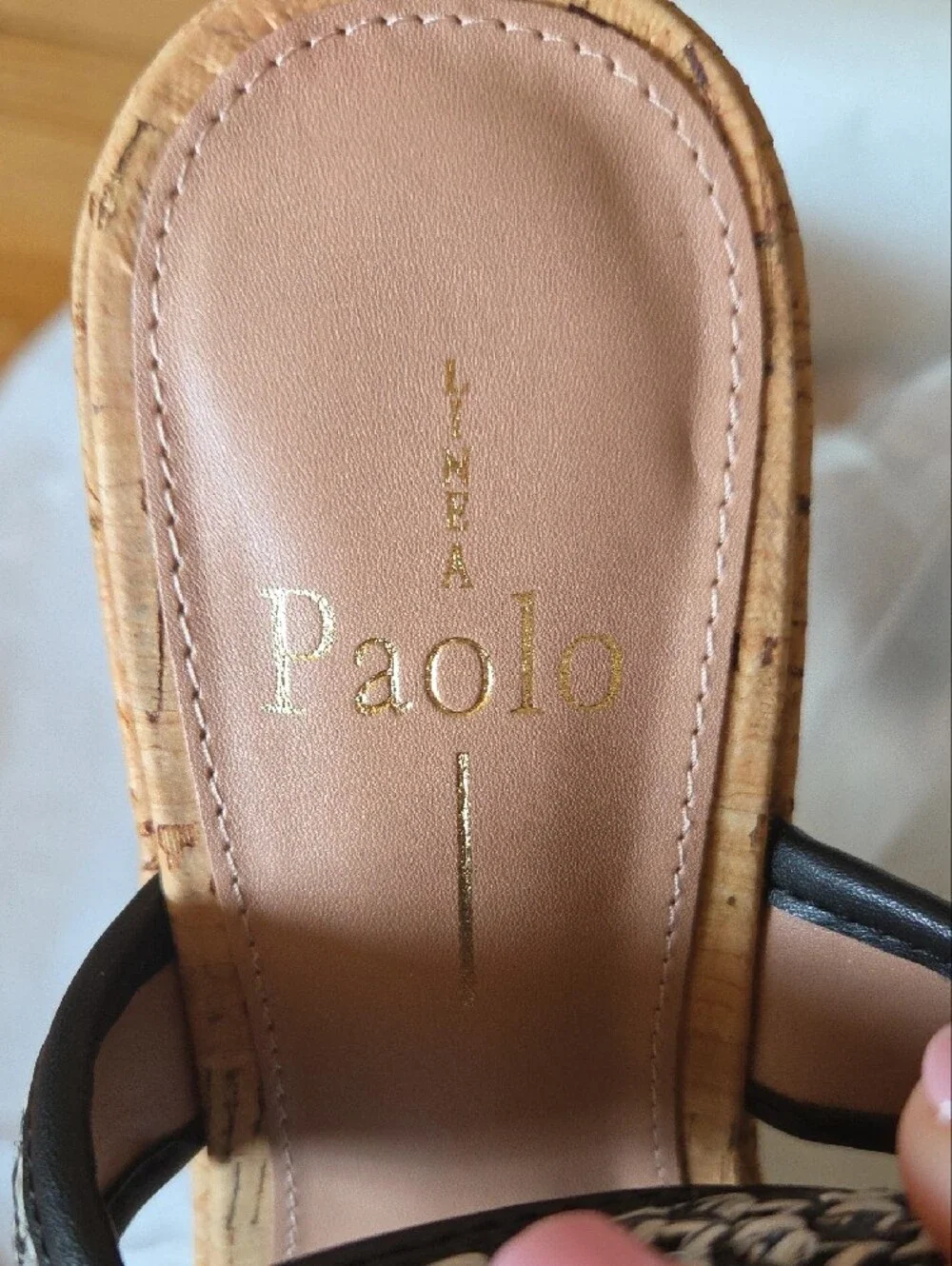 Paolo Black Woven and Embellished Cork Wedge Sandal
